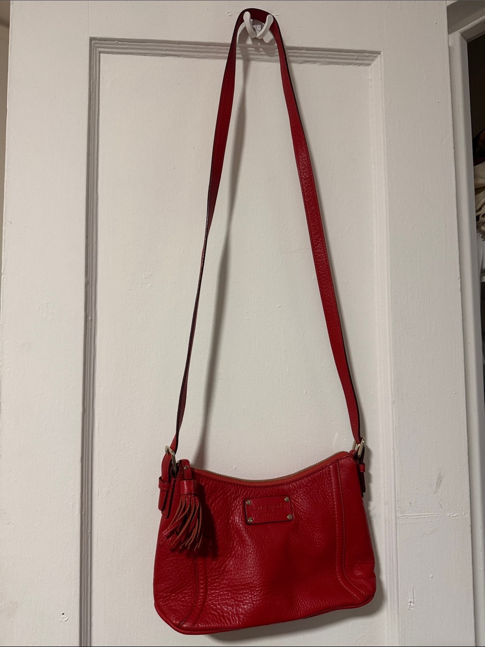 Kate Spade Red Leather Crossbody Bag with Tassel